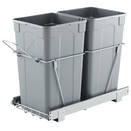 VEVOR Pullout Trash Can for Kitchen Cabinets, 27QTx2 Double Under Sink Garbage Waste Recycling Bin, Under Mount Waste Container, with Heavy Duty Metal Full Extension Sliding System and Handle Grey