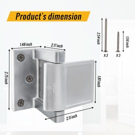 Door Security Lock Zinc Alloy, Door Lock Reinforcer Privacy Door Latch for in-Swinging Doors Extra High Resistance Home, 1pack Satin Nickel