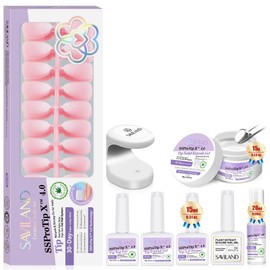 Saviland 4 in 1 Almond Nail Tips 30 Days Last: 96 Pieces 16 Sizes French Tip Nails, Pink, White Tips, Ombre Full Coverage, Strong Nail Glue for Nail Tips, Nail Tips, Nail Primer, Builder, Nail Gel, U