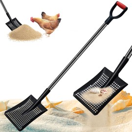 pdpdoc Sifting Shovel, Heavy Duty Metal Sand Sifter for The Beach, 53.5" Long Sand Sifter Shovel for Beach Fun, Chicken Coop, Farm Goat Stall Sand Poop Cleaning, with Ergonomic D-Grip Handle (Black)