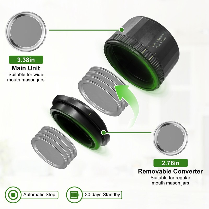 Mason Jar Vacuum Sealer Electric 3.4in Regular & 2.75in Canning
