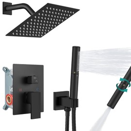 Aolemi Shower Faucet Set, High Pressure Shower System with 2-in-1 Handheld Sprayer, Wall Mount Fixture Combo with Rough-in Valve, 8 Inch Shower Head, Matte Black
