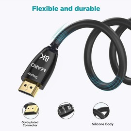 Maro 8K HDMI Fibre Optic Cable 2.1, 48Gbps 8K 120Hz 3D Support, eARC Compatible, High-Speed HDMI to HDMI Adapter for TV, Laptop, Mirroring, 25M