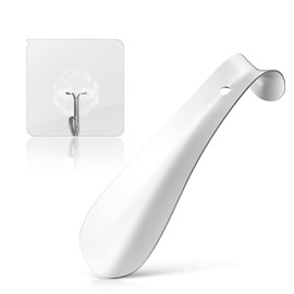 flintronic Schuhlöffel Metall Lang, Metall Schuhlöffel, Edelstahl Schuhanzieher, Stabil aus Stahl Öse zum Aufhängen mit Transparenter Haken