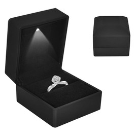 Ring Box With LED Light, Velvet Ring Boxs, Jewelry Display Gift Box with LED Internal Lighting, LED Lighted up Ring Case Storage Holder Display Case, for Proposal Engagement Wedding (black)