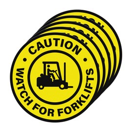 YIKIADA Watch For Forklifts Sign Vinyl Self-Adhesive 17 Inch Traffic Caution for Forklift Waterproof Look Out Floor Sticker Waring Decal for Office Work Site Warehouse Shop Area 5 PCS