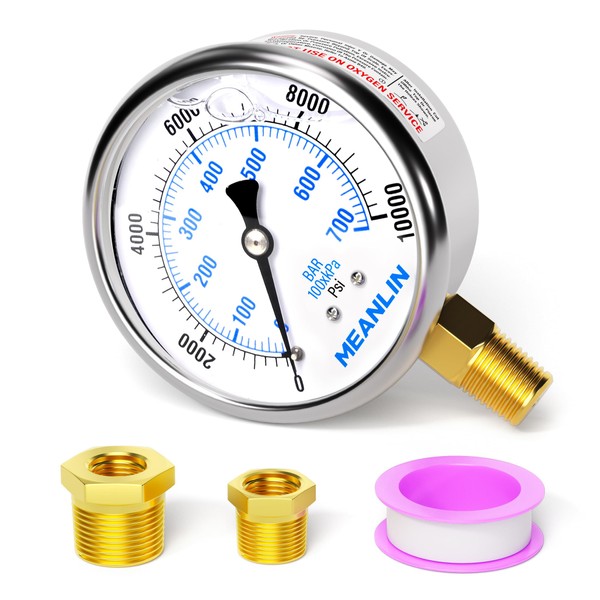 MEANLIN MEASURE 0~10000Psi Stainless Steel 1/4" NPT 2.5" FACE DIAL