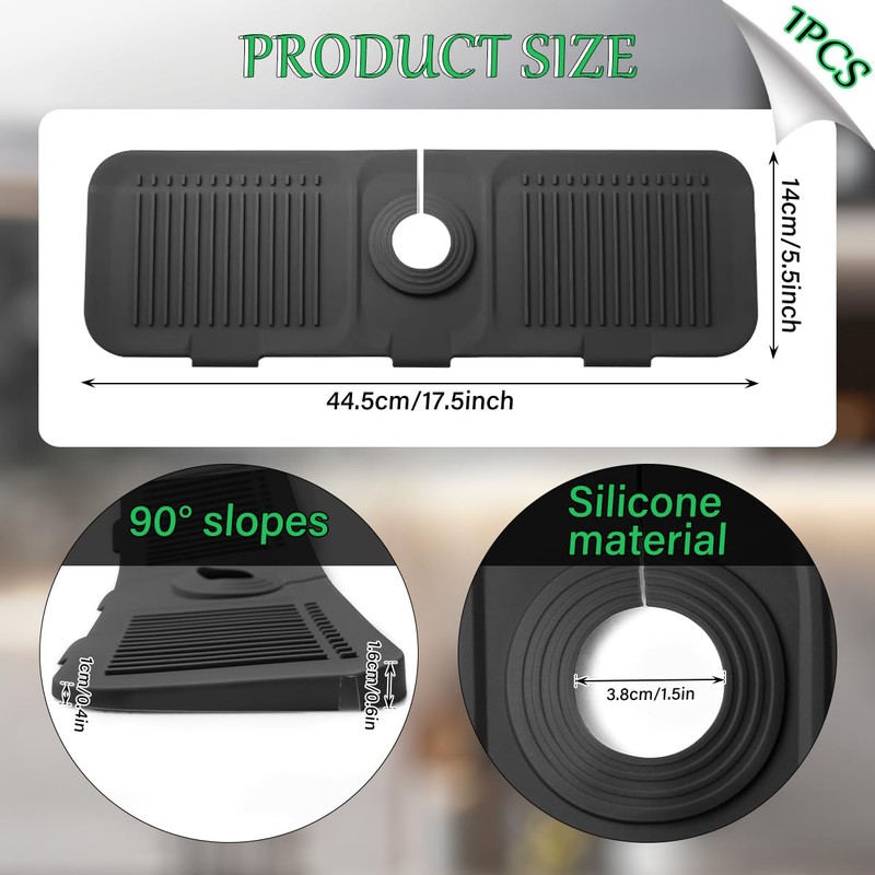 FFTANXS Tap Protector & Drip Mat, Black, Tap Splash Guard,