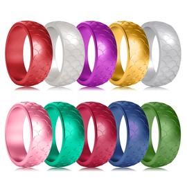 10 Pack Candy Color Wedding Band for Men Women Flexible Comfort Sport Silicone Ring Black Red Blue Yellow Pink White Green Purple
