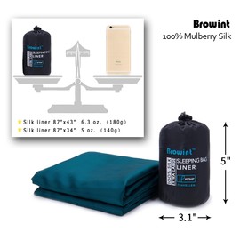 Browint Silk Sleeping Bag Liner, Silk Sleep Sack, Extra Wide 87"x43" & 87“x34”, Lightweight Travel Sheet for Hotels, Envelop Style 73“x34”, Hooded Mummy 87“x34”, More Colors, Reinforced Gussets