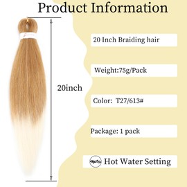 1 Pack Pre Stretched Braiding Hair Ombre Braiding Hair Kanekalon Braiding Hair Pre Stretched Hair Extensions for Braids Professional Soft Yaki Texture Box Braid Hair (T27/613#, 20 Inch (Pack of 1))