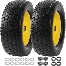 AR-PRO (2 Pack) 15 x 6.00-6 Tire and Wheel Flat Free, Front Lawn Mower Tires with Rim, 3" Centered Hub with 3/4" & 5/8" Bearings and 1" bushings, Compatible with John Deere Riding Mower, Lawn Tractor