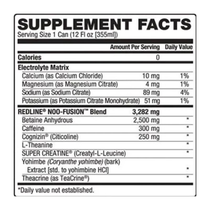 BANG REDLINE NOO Fusion - Carbonated PreWorkout Energy Drink |