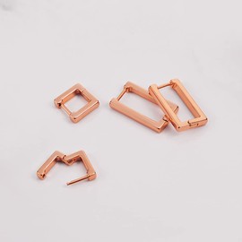 2 Pairs Rose Gold Plated Minimalist Hoop Earrings Small Dainty Geometric Square and Rectangle Huggies Hoops for Women Present