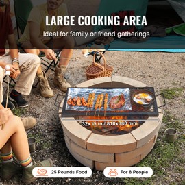 Happybuy X-Marks Fire Pit Grill Grate, Rectangle Cooking Grate, Heavy Duty Steel Campfire BBQ Grill Grid with Handle & Support X Wire, 32 Inch Black