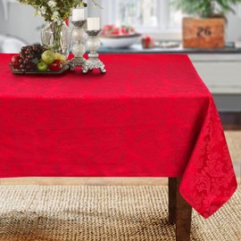 CAIT CHAPMAN HOME COLLECTION Mantel tela jacquard de damasco de color sólido (60 x 84 pulgadas, rectangular, rojo)