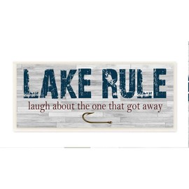 Stupell Industries Lake Rule Country Home Wood Textured Word Design Wall Plaque, 7 x 17, Multi-Color