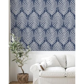 Fititem Blue Peel and Stick Wallpaper Coastal Boho Blue Contact Paper Cabinets Ocean Beach Modern Contact Paper Removable Self-Adhesive Waterproof Wallpaper for Bathroom Bedroom 78.7inL 17.3inW Dark