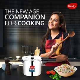 Pigeon Elite Tri-Ply Stainless Steel Body Outer Lid Pressure Cooker Induction and Gas Stove Compatible 5 L - Silver