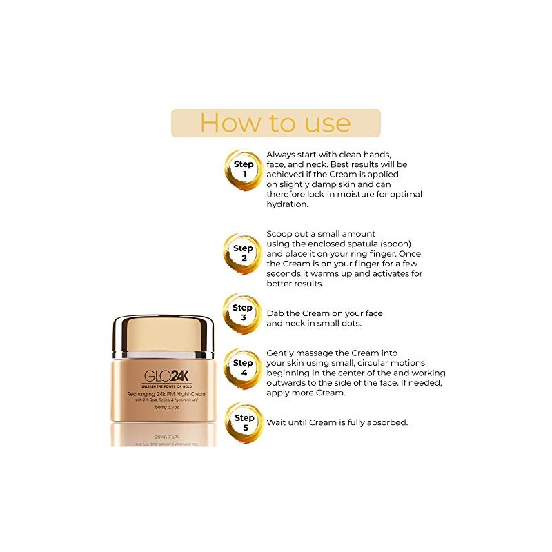 GLO24K Crema de noche con retinol con oro de 24k,