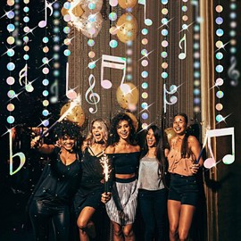 10 Strings Iridescent Music Note Ornaments Tiktok Party Decorations Birthday Wedding Bridal Shower Party Wall Ceiling Window Decor