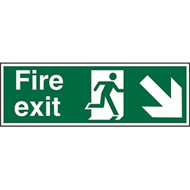 Seco Fire Exit - Fire Exit, Man Running Right, Arrow Pointing Down & Right Sign, 300mm x 100mm - 1mm Semi Rigid Plastic
