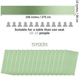 Aneco 12 Pack Satin Table Runner 12 x 108 Inch Sage Green Long Wedding Satin Silk Spring Table Runner for Wedding Banquet Graduations Birthday Party Decoration