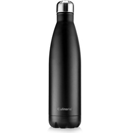 Culinaris - Stainless steel insulated bottle, drinking bottle, thermos bottle, leak-proof water bottle - BPA free - keeps drinks cold for 24 hours and hot for 12 hours (750 ml, black)