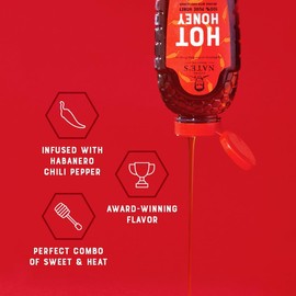 Nature Nate's Nate's Hot Honey - 100% Pure Honey Infused with Habanero Chili Pepper Flakes, Award-winning Taste - 16 oz Squeeze Bottle