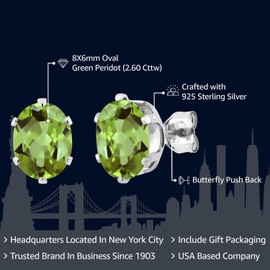 Gem Stone King 2.60 Cttw Aretes de Plata de Ley 925 Peridoto Verde Natural