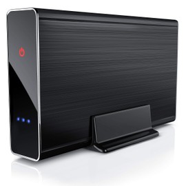 CSL - USB 3.0 Hard Drive Enclosure 3.5 Inch External - Brushed Aluminium - for SSD and HDD - SATA - UASP - Super Speed 5 Gbits - Plug and Play - Hot Plug - with Power Supply - Black Anodised