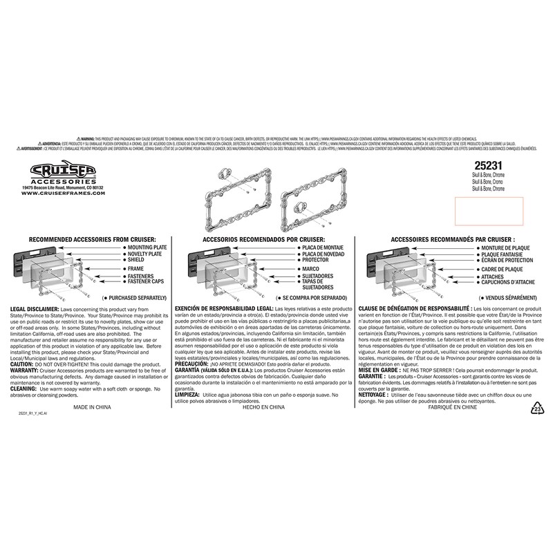 Cruiser Accessories 25231 Skull & Bone License Plate Frame, Chrome