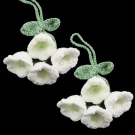 Caishun 2PCS Hanging Handmade Knitted Lilies 20cm Car Pendant Decoration Rear View Mirror Accessories Car Accessories Crochet Flower Cotton Yarn for Room Decoration Bedroom Decoration Party