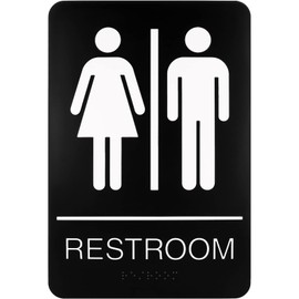 Self-Adhesive Business Restroom Sign,ADA Compliant Braille Unisex Bathroom Sign,Public Restroom Sign,Size: 9" X 6".(Unisex)