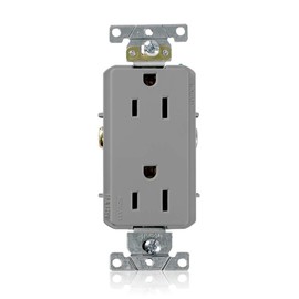 Leviton 15 Amp, 125 Volt, Decora Plus Duplex Receptacle, Straight Blade, Commercial Grade, Self Grounding, Gray, 16252-GY