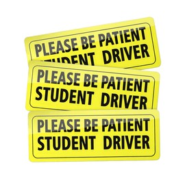 3PCS Student Driver Magnetic Car Stickers, Please Be Patient Student Driver, Magnet Reflective Yellow Large Bold Text Car Signs, Bumper Safety Sign Stickers for New Drivers (Black)