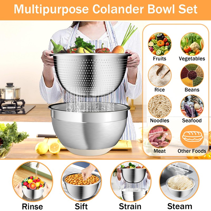 Nicdiet Mixing Bowls with Airtight Lids, Stainless Steel Mixing Bowl