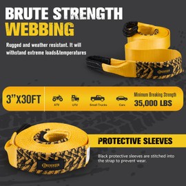 BUNKER INDUST Heavy Duty Tow Strap Recovery Kit, 3" x 30ft Recovery Straps + Pair 3/4 D Ring Shackles + Bag 35,000 lbs Tree Saver Winch Strap - Emergency Vehicle Off Road Towing Rope