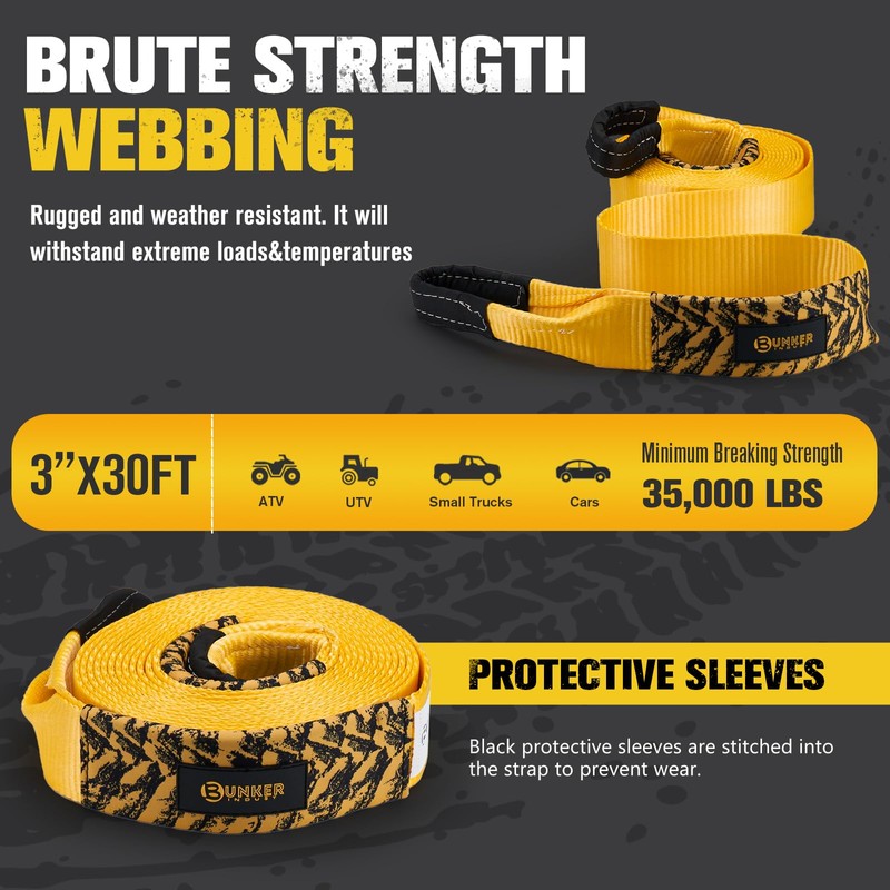 BUNKER INDUST Heavy Duty Tow Strap Recovery Kit, 3" x