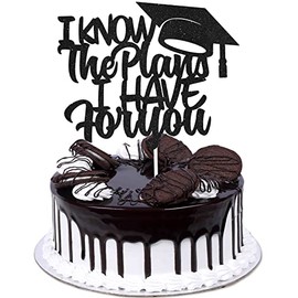 I Know The Plans I Have For You Graduation Cake Topper - Congrats Class Of 2023 Black Glitter Grad Cap Cake Topper Supplies - Congrats 2023 Grad Party Decoration