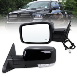 Lqito Left Driver Side Mirror Compatible With 2013-2018 Ram 1500 2500 3500 With Power Folding Power Glass Heated Temperature Sensors Turn Signal Puddle Lights Black Replace#68096197AF (10+2Pins)