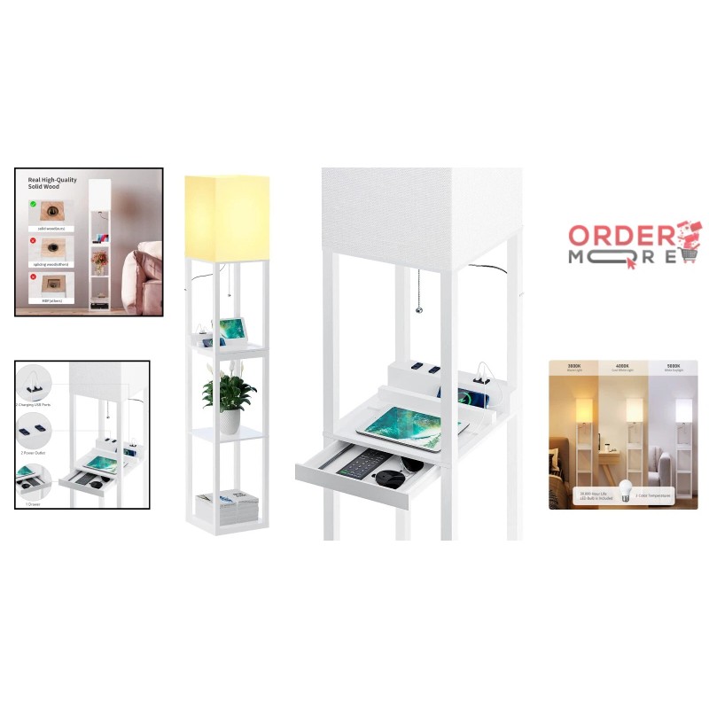 Dimmable Floor Lamp Solid Wood 63" Tall 2 USB Ports