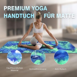 Yoga Towel Non-Slip for Yoga Mat - Quick-Drying Yoga Blanket & Yoga Accessories - Lightweight & Foldable for Travel - With Grip for Pilates, Green & Blue
