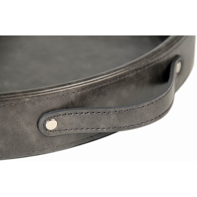 HofferRuffer Top Nocth PU Leather Round Serving Tray, Decorative Serving