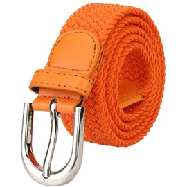 Falari Men Women Multicolored Elastic Stretch Braided Belt Canvas Fabric Woven No Holes Belt (1003 - Orange, Large)