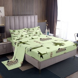 Feelyou 3D Army Helicopter Bed Set Airplane Tank Bed Sheets for Kids Boys Girls Teens Popular Decor Sheet Set Army Transportation Sheets with 1 Pillowcase 3Pcs Bedding Twin