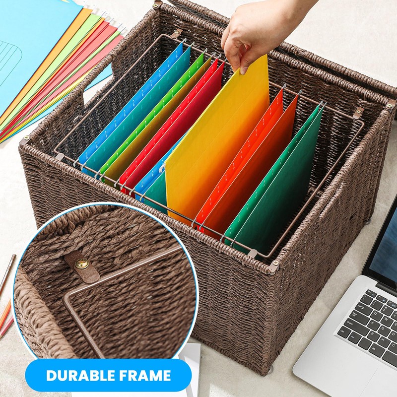 Extra Large Decorative File Box Wicker Seagrass File Basket Organizer