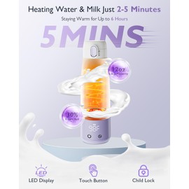 Baby Milk Warmer for Breast Formula: Cordless Portable Heating Bottle with Smart Touch LED Temperature Control | Fast Warming & Long-Lasting Battery - 12 OZ Large Capacity