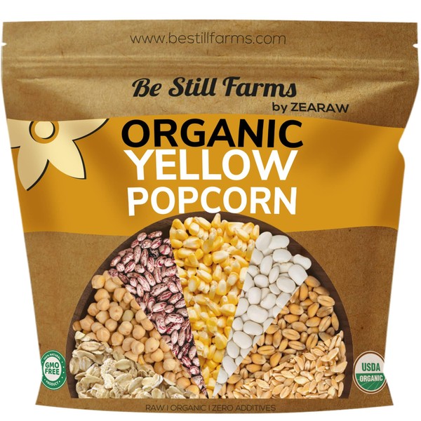Yellow Organic Popcorn Kernels (2.8 lb) Be Still Farms - Hulless Uncooked Corn Bulk Great for Movie Night - Healthy Microwave Snacks Ideal for Popping - USA Grown | USDA Certified | Vegan | Non-GMO
