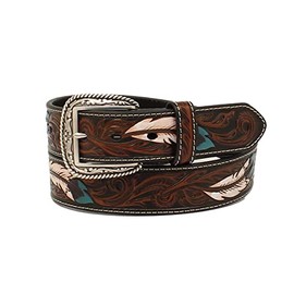 ARIAT Men's Belt Feather Floral Embossed, Size 38, Brown
